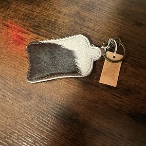Brown and White  Cowhide Keychain faux fur